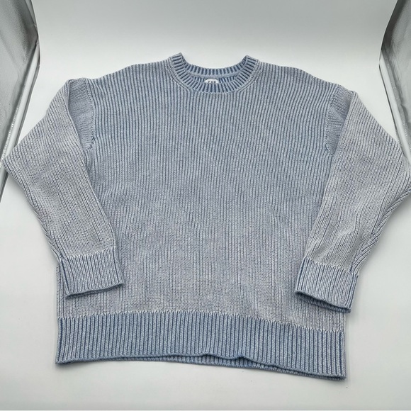 Gap Relaxed Ribbed Plaited Crewneck Sweater Light Blue Sz Medium Pullover Chunky - Picture 3 of 10